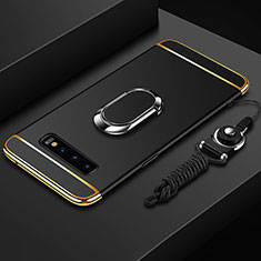 Samsung Galaxy S10 Plus用ケース 高級感 手触り良い メタル兼プラスチック バンパー アンド指輪 T02 サムスン ブラック