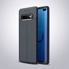 Samsung Galaxy S10 Plus用シリコンケース ソフトタッチラバー レザー柄 カバー H02 サムスン ネイビー
