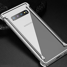 Samsung Galaxy S10 Plus用ケース 高級感 手触り良い アルミメタル 製の金属製 バンパー カバー T01 サムスン シルバー