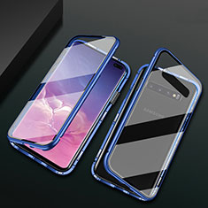 Samsung Galaxy S10 Plus用ケース 高級感 手触り良い アルミメタル 製の金属製 360度 フルカバーバンパー 鏡面 カバー T08 サムスン ネイビー