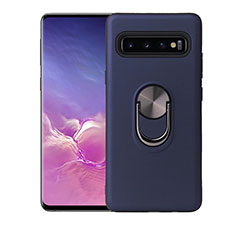 Samsung Galaxy S10 Plus用極薄ソフトケース シリコンケース 耐衝撃 全面保護 アンド指輪 マグネット式 バンパー T07 サムスン ネイビー