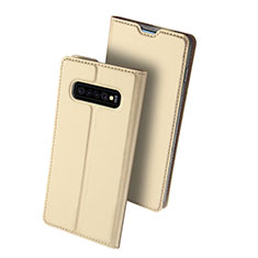 Samsung Galaxy S10 Plus用手帳型 レザーケース スタンド カバー サムスン ゴールド