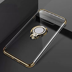 Samsung Galaxy S10 Plus用極薄ソフトケース シリコンケース 耐衝撃 全面保護 クリア透明 アンド指輪 マグネット式 S01 サムスン ゴールド