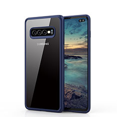 Samsung Galaxy S10 Plus用ハイブリットバンパーケース クリア透明 プラスチック 鏡面 カバー A02 サムスン ネイビー