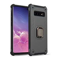 Samsung Galaxy S10 Plus用ハイブリットバンパーケース プラスチック アンド指輪 マグネット式 T01 サムスン グレー