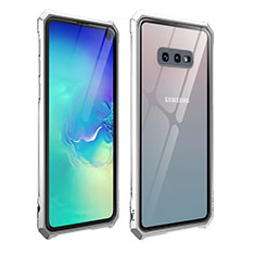 Samsung Galaxy S10e用ケース 高級感 手触り良い アルミメタル 製の金属製 360度 フルカバーバンパー 鏡面 カバー T01 サムスン シルバー