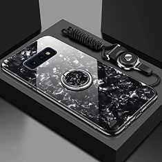 Samsung Galaxy S10e用ハイブリットバンパーケース プラスチック 鏡面 カバー アンド指輪 マグネット式 T01 サムスン ブラック