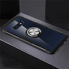 Samsung Galaxy S10e用極薄ソフトケース シリコンケース 耐衝撃 全面保護 クリア透明 アンド指輪 マグネット式 C01 サムスン シルバー・ブラック