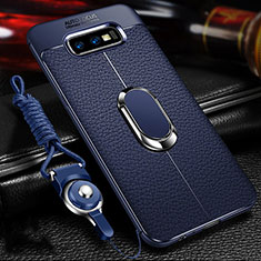 Samsung Galaxy S10e用シリコンケース ソフトタッチラバー レザー柄 アンド指輪 マグネット式 T03 サムスン ネイビー