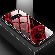 Samsung Galaxy S10e用ハイブリットバンパーケース プラスチック パターン 鏡面 カバー サムスン ワインレッド