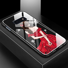 Samsung Galaxy S10e用ハイブリットバンパーケース プラスチック パターン 鏡面 カバー サムスン レッド