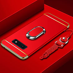 Samsung Galaxy S10e用ケース 高級感 手触り良い メタル兼プラスチック バンパー アンド指輪 T02 サムスン レッド