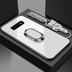 Samsung Galaxy S10e用ハイブリットバンパーケース プラスチック 鏡面 カバー アンド指輪 マグネット式 T02 サムスン ホワイト