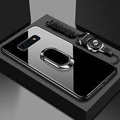 Samsung Galaxy S10e用ハイブリットバンパーケース プラスチック 鏡面 カバー アンド指輪 マグネット式 T02 サムスン ブラック