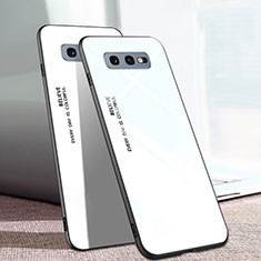 Samsung Galaxy S10e用ハイブリットバンパーケース プラスチック 鏡面 虹 グラデーション 勾配色 カバー H02 サムスン ホワイト