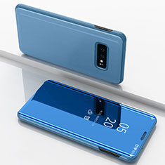 Samsung Galaxy S10e用手帳型 レザーケース スタンド カバー 鏡面 カバー サムスン ブルー