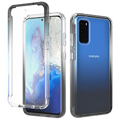 Samsung Galaxy S20 5G用前面と背面 360度 フルカバー 極薄ソフトケース シリコンケース 耐衝撃 全面保護 バンパー 勾配色 透明 サムスン ダークグレー