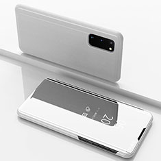 Samsung Galaxy S20 5G用手帳型 レザーケース スタンド 鏡面 カバー サムスン シルバー