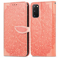 Samsung Galaxy S20用手帳型 レザーケース スタンド パターン カバー S04D サムスン オレンジ