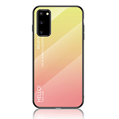 Samsung Galaxy S20用ハイブリットバンパーケース プラスチック 鏡面 虹 グラデーション 勾配色 カバー LS1 サムスン イエロー
