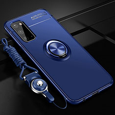 Samsung Galaxy S20用極薄ソフトケース シリコンケース 耐衝撃 全面保護 アンド指輪 マグネット式 バンパー JM3 サムスン ネイビー
