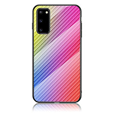 Samsung Galaxy S20用ハイブリットバンパーケース プラスチック 鏡面 虹 グラデーション 勾配色 カバー LS2 サムスン ピンク