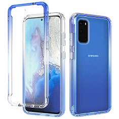 Samsung Galaxy S20用前面と背面 360度 フルカバー 極薄ソフトケース シリコンケース 耐衝撃 全面保護 バンパー 勾配色 透明 サムスン ネイビー