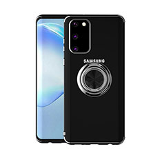 Samsung Galaxy S20用極薄ソフトケース シリコンケース 耐衝撃 全面保護 クリア透明 アンド指輪 マグネット式 C01 サムスン ブラック