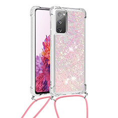 Samsung Galaxy S20 FE 4G用シリコンケース ソフトタッチラバー ブリンブリン カバー 携帯ストラップ S03 サムスン ピンク