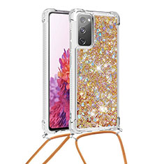 Samsung Galaxy S20 FE 4G用シリコンケース ソフトタッチラバー ブリンブリン カバー 携帯ストラップ S03 サムスン ゴールド