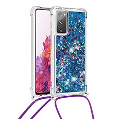 Samsung Galaxy S20 FE 4G用シリコンケース ソフトタッチラバー ブリンブリン カバー 携帯ストラップ S03 サムスン ネイビー