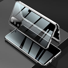 Samsung Galaxy S20 FE 4G用ケース 高級感 手触り良い アルミメタル 製の金属製 360度 フルカバーバンパー 鏡面 カバー サムスン シルバー