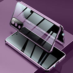 Samsung Galaxy S20 FE 4G用ケース 高級感 手触り良い アルミメタル 製の金属製 360度 フルカバーバンパー 鏡面 カバー サムスン パープル