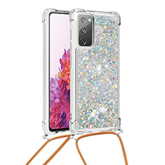 Samsung Galaxy S20 Lite 5G用シリコンケース ソフトタッチラバー ブリンブリン カバー 携帯ストラップ S03 サムスン シルバー
