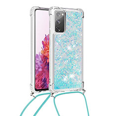 Samsung Galaxy S20 Lite 5G用シリコンケース ソフトタッチラバー ブリンブリン カバー 携帯ストラップ S03 サムスン ブルー