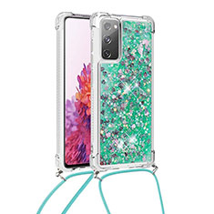 Samsung Galaxy S20 Lite 5G用シリコンケース ソフトタッチラバー ブリンブリン カバー 携帯ストラップ S03 サムスン グリーン
