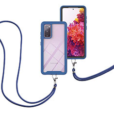 Samsung Galaxy S20 Lite 5G用ハイブリットバンパーケース プラスチック 兼シリコーン カバー 前面と背面 360度 フル 携帯ストラップ サムスン ネイビー