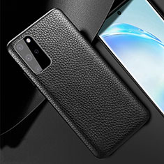 Samsung Galaxy S20 Plus用ケース 高級感 手触り良いレザー柄 R02 サムスン ブラック