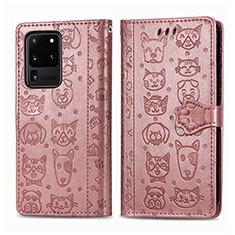 Samsung Galaxy S20 Ultra 5G用手帳型 レザーケース スタンド パターン カバー S03D サムスン ピンク