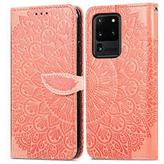 Samsung Galaxy S20 Ultra 5G用手帳型 レザーケース スタンド パターン カバー S04D サムスン オレンジ