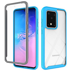 Samsung Galaxy S20 Ultra 5G用360度 フルカバー ハイブリットバンパーケース クリア透明 プラスチック カバー ZJ1 サムスン ブルー
