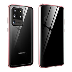 Samsung Galaxy S20 Ultra 5G用ケース 高級感 手触り良い アルミメタル 製の金属製 360度 フルカバーバンパー 鏡面 カバー LK2 サムスン ローズゴールド