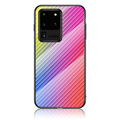 Samsung Galaxy S20 Ultra 5G用ハイブリットバンパーケース プラスチック 鏡面 虹 グラデーション 勾配色 カバー LS2 サムスン ピンク