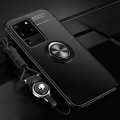 Samsung Galaxy S20 Ultra 5G用極薄ソフトケース シリコンケース 耐衝撃 全面保護 アンド指輪 マグネット式 バンパー JM3 サムスン ブラック
