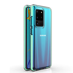 Samsung Galaxy S20 Ultra 5G用極薄ソフトケース シリコンケース 耐衝撃 全面保護 クリア透明 H01 サムスン シアン