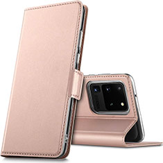 Samsung Galaxy S20 Ultra 5G用手帳型 レザーケース スタンド カバー L02 サムスン ローズゴールド