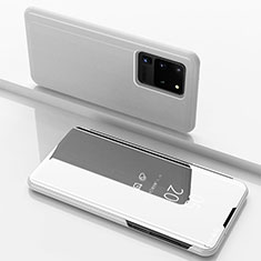 Samsung Galaxy S20 Ultra 5G用手帳型 レザーケース スタンド 鏡面 カバー サムスン シルバー
