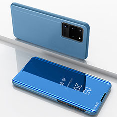 Samsung Galaxy S20 Ultra 5G用手帳型 レザーケース スタンド 鏡面 カバー サムスン ネイビー