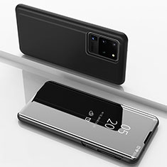Samsung Galaxy S20 Ultra 5G用手帳型 レザーケース スタンド 鏡面 カバー サムスン ブラック