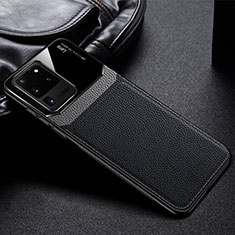 Samsung Galaxy S20 Ultra 5G用シリコンケース ソフトタッチラバー レザー柄 カバー H01 サムスン ブラック